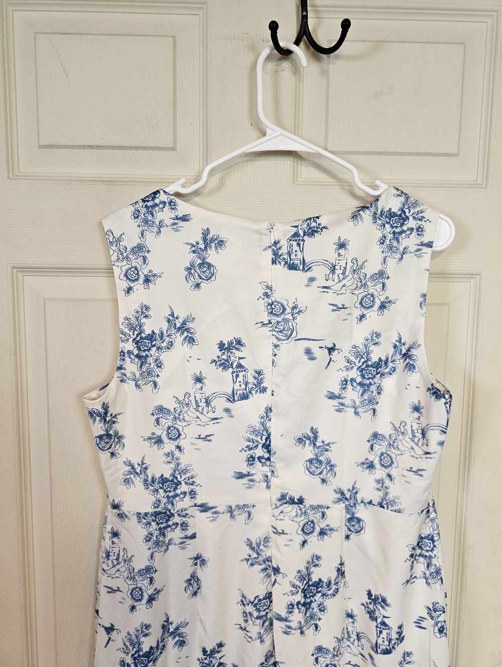 RIHOAS Square Neck Porcelain Design Floral Ruffle Trim Midi Dress - Picture 6 of 10